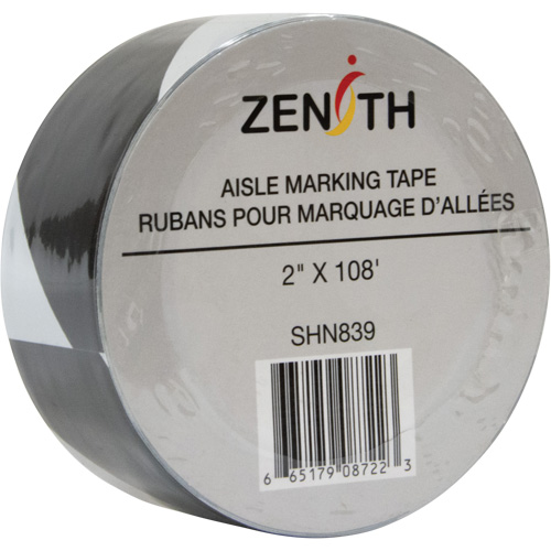 Aisle Marking Tape, 2" x 108', PVC, Noir et blanc Infinity Industrial Services Inc.