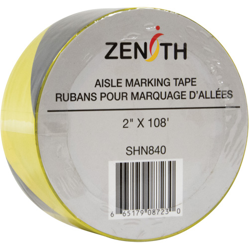 Aisle Marking Tape, 2" x 108', PVC, Noir et jaune Infinity Industrial Services Inc.