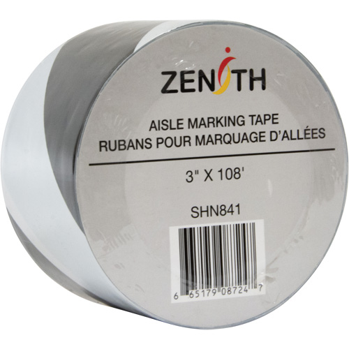 Aisle Marking Tape, 3" x 108', PVC, Noir et blanc Infinity Industrial Services Inc.