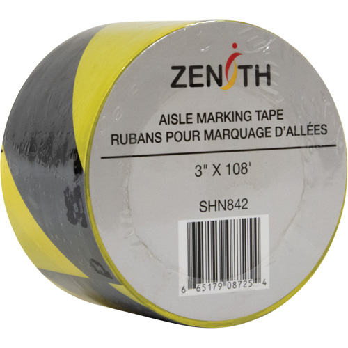 Aisle Marking Tape, 3" x 108', PVC, Noir et jaune Infinity Industrial Services Inc.