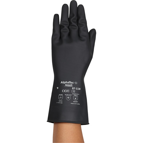 AlphaTec&reg; 87-118 Chemical-Resistance Gloves, Size Small/7, 12.6" L, Rubber Latex, Cotton Inner Lining, 31-mil Infinity Industrial Services Inc.