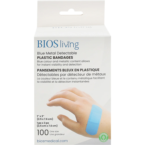 Blue Water-Resistant Bandages, Rectangular/Square, 3", Plastic Metal Detectable, Sterile Infinity Industrial Services Inc.
