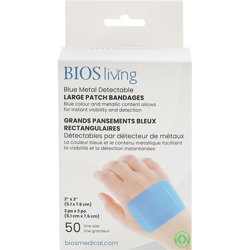 Blue Large Patch Bandages, Rectangular/Square, 3", Fabric Metal Detectable, Sterile Infinity Industrial Services Inc.
