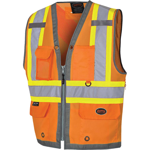 Pioneer Mesh Back Zip Front Surveyor Safety Vest, High Visibility Orange, Small, Polyester Infinity Industrial Services Inc.