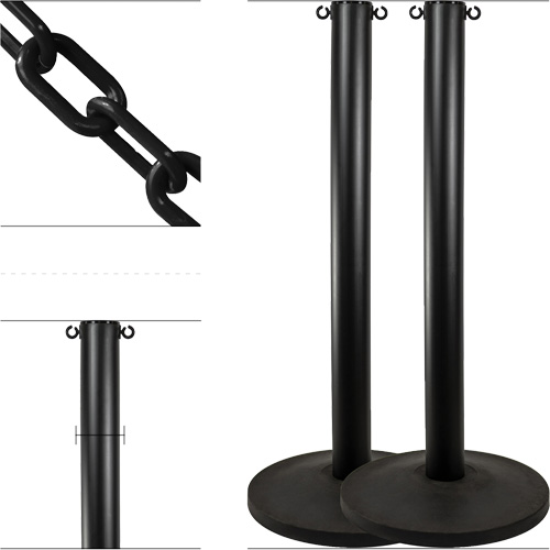 Industrial Stanchion Kit with Plastic Chain, 37" High, Black Infinity Industrial Services Inc.