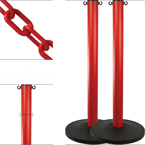 Ensemble de montants industriels avec chaîne en plastique, Hauteur de 37", Rouge Infinity Industrial Services Inc.