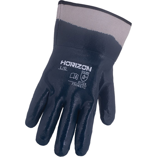 Gants bleu marine avec manchettes renforc&eacute;es &agrave; entoilage coll&eacute; Horizon, Grand, R&ecirc;vetement Nitrile, Enveloppe en Jersey/Coton Infinity Industrial Services Inc.