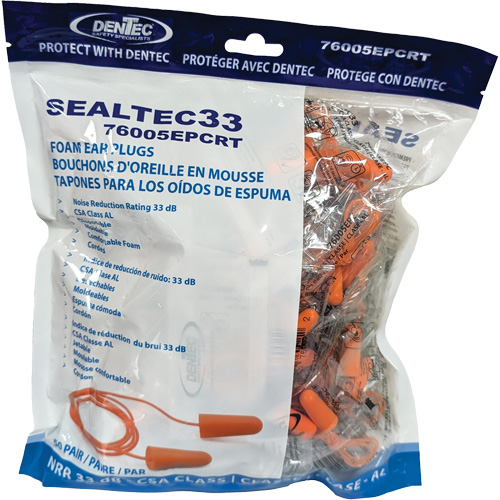 SEALTEC33 Orange Tapered PU Foam Disposable Earplugs, Bulk - Polybag, Corded Infinity Industrial Services Inc.