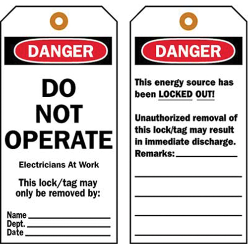 Lockout Tags, Plastic, 3" W x 5-1/2" H, English Infinity Industrial Services Inc.