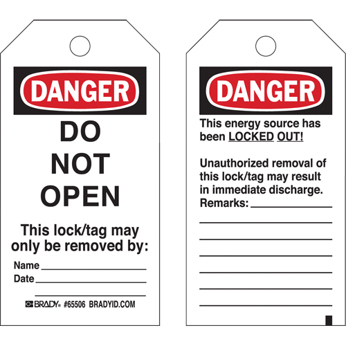Lockout Tags, Cardstock, 3" W x 5-3/4" H, English Infinity Industrial Services Inc.