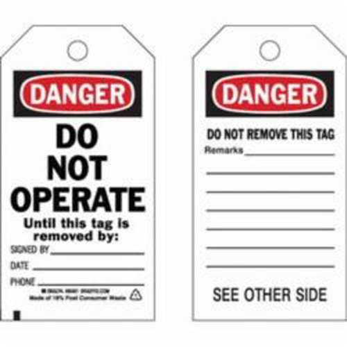 Self-Laminating Safety Tags, Polyester, 3" W x 5-3/4" H, English Infinity Industrial Services Inc.
