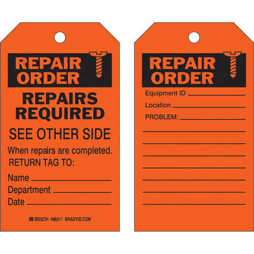 Safety Repair Tag, Polyester, 4" W x 7" H, English Infinity Industrial Services Inc.