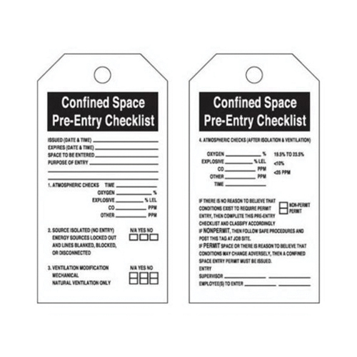 "Confined Space" Tags, Polyester, 3" W x 5-3/4" H, English Infinity Industrial Services Inc.