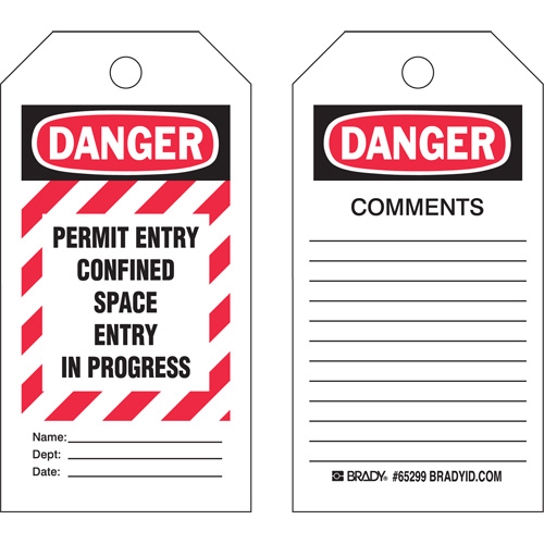 "Confined Space" Tags, Polyester, 3" W x 5-3/4" H, English Infinity Industrial Services Inc.