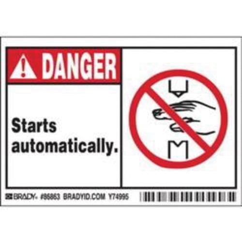 Enseigne Danger Starts Automatically, 3-1/2" x 5", Polyester, Anglais avec pictogramme Infinity Industrial Services Inc.
