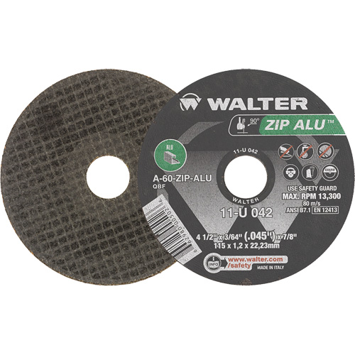 Meule &agrave; tronçonner Zip Alu, 4-1/2" x 3/64", Arbre de 7/8", Type 1, Oxyde d'aluminium, 13 300 Tr/min Infinity Industrial Services Inc.