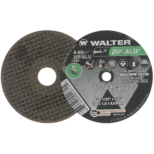 ZIP ALU Cutting Wheel, 4" x 1/32", 3/8" Arbor, Type 1, Aluminum Oxide, 19100 RPM Infinity Industrial Services Inc.