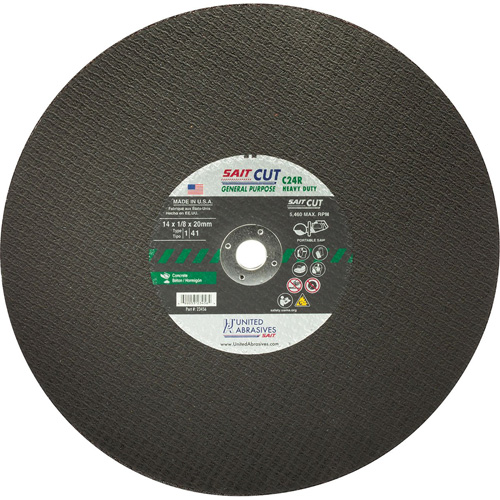 Meule &agrave; tronçonner haute vitesse pour le b&eacute;ton C24R, 12" x 1/8", Arbre de 25/32", Type 1, Carbure de silicium, 6300 Tr/min Infinity Industrial Services Inc.