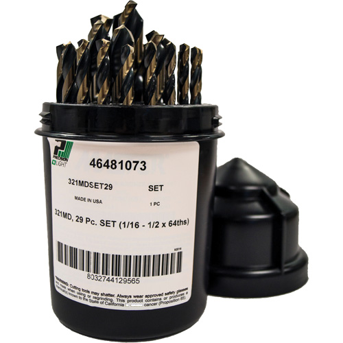 Mechanics Length Jobber Drill 135° - 1/16" to 1/2" by 1/64", 29 Pieces, High Speed Steel Infinity Industrial Services Inc.