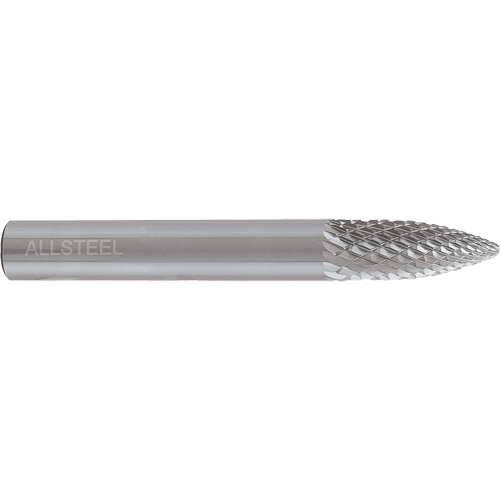AllSteel Tapered Shape Carbide Burr, SG-5, 1/2" Dia., 1/4" Shank, 1" Depth of Cut Infinity Industrial Services Inc.