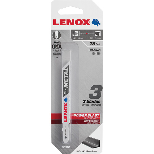 Lames de scie sauteuse pour coupe du m&eacute;tal, Bim&eacute;tal, 18 Dents par pouce, 3-5/8" lo x 3/8" la Infinity Industrial Services Inc.