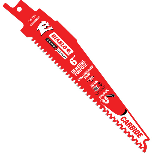 General-Purpose Reciprocating Saw Blade, Carbide, 6-9 TPI, 6" L x 1" W Infinity Industrial Services Inc.