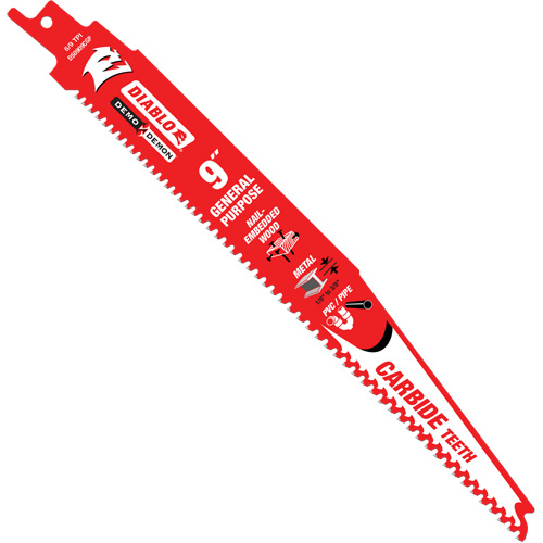 General-Purpose Reciprocating Saw Blade, Carbide, 6-9 TPI, 9" L x 1" W Infinity Industrial Services Inc.