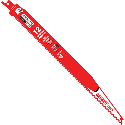 General-Purpose Reciprocating Saw Blade, Carbide, 6-9 TPI, 12" L x 1" W Infinity Industrial Services Inc.