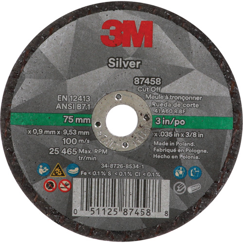 Silver Cut-Off Wheel, 3" x 0.04", 3/8"-24 Arbor, Type 1, Ceramic, 25645 RPM Infinity Industrial Services Inc.
