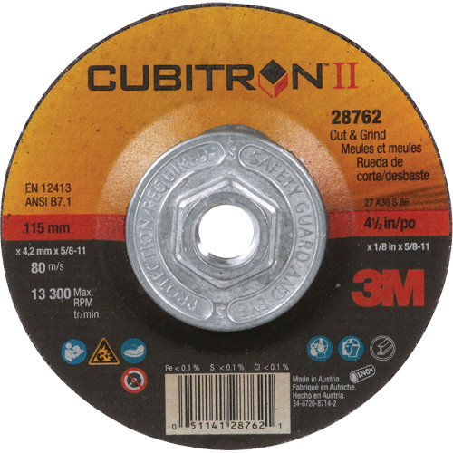 Cubitron II Quick Change Cut & Grind Wheel, 4-1/2" x 1/8", 5/8"-11 Arbor, Type 27, Ceramic Infinity Industrial Services Inc.
