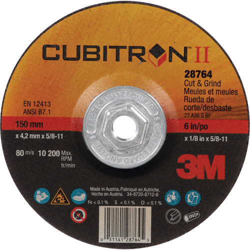 Cubitron II Quick Change Cut & Grind Wheel, 6" x 1/8", 5/8"-11 Arbor, Type 27, Ceramic Infinity Industrial Services Inc.