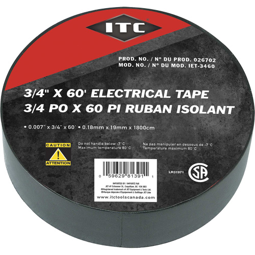 IET-3460 Ruban isolant, Ruban &eacute;lectrique, Rubans isolant, 19 mm (3/4") x 18,28 m (60'), Noir Infinity Industrial Services Inc.