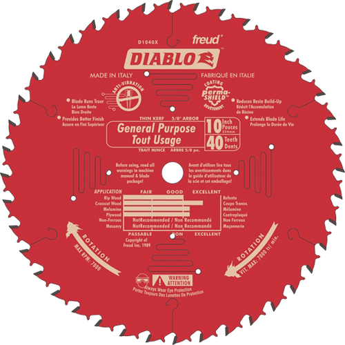 Lames de scie - Usage universel, 10", 40 dents, Pour Bois Infinity Industrial Services Inc.