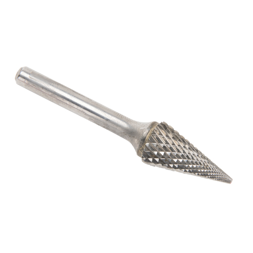 Solid Carbide Burrs - Pointed Cone Shape, SM-5, 1/2" Dia., 1/4" Shank, 22.2 mm Depth of Cut Infinity Industrial Services Inc.