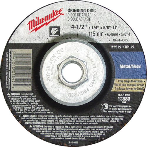 Grinding Wheel, 4-1/2" x 1/8", 5/8"-11 Arbor, Aluminum Oxide, Type 27 Infinity Industrial Services Inc.