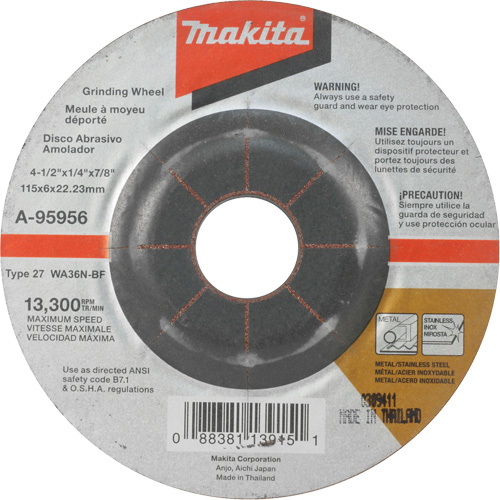 INOX Grinding Wheel, 4-1/2" x 1/4", 7/8" Arbor, Aluminum Oxide, Type 27 Infinity Industrial Services Inc.