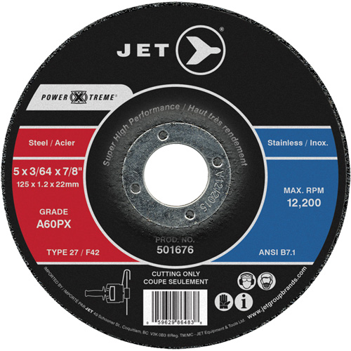 A60PX Power-Xtreme Cut-Off Wheel, 5" x 3/64", 7/8" Arbor, Type 27, 12200 RPM Infinity Industrial Services Inc.