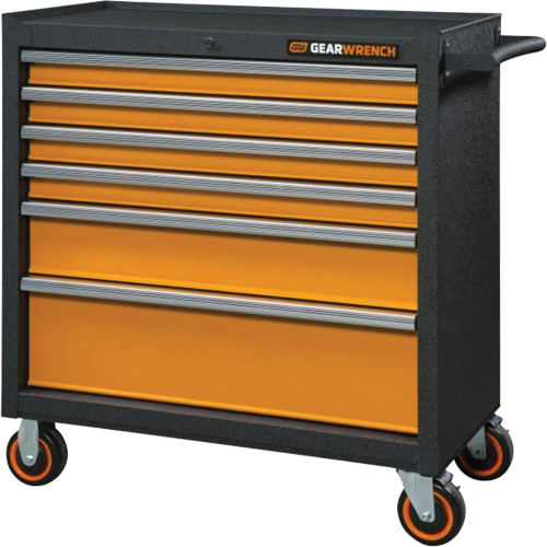 GSX Series Rolling Tool Cabinet, 6 Drawers, 36" W x 18-1/5" D x 37-2/5" H, Black/Orange Infinity Industrial Services Inc.
