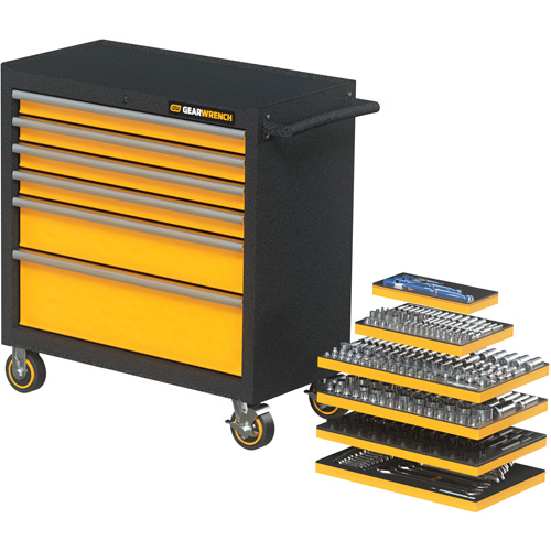 Jeu d'outils m&eacute;triques pour m&eacute;canicien MEGAMOD dans des plateaux en mousse modulaire avec armoire roulante &agrave; outils, 358 morcea Infinity Industrial Services Inc.