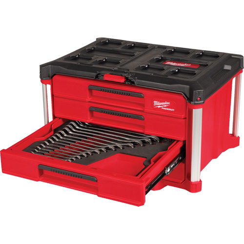 60-Piece Metric & SAE Combination Wrench Set with PACKOUT 4 Drawer Tool Box, 16-3/10" x 22-1/5" x 14-3/10", Black/Red Infinity Industrial Services Inc.