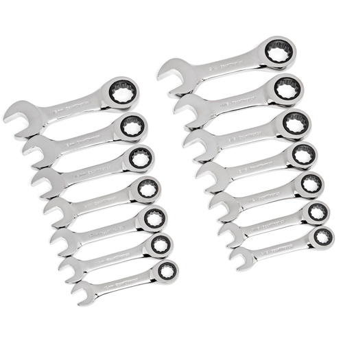 72-Tooth 12 Point Stubby Wrench Set, Ratcheting Combination, 14 Pieces, Imperial and Metric Infinity Industrial Services Inc.