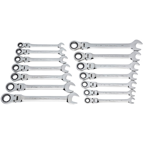 72-Tooth 12 Point Wrench Set, Flex Head/Ratcheting Combination, 14 Pieces, Imperial and Metric Infinity Industrial Services Inc.