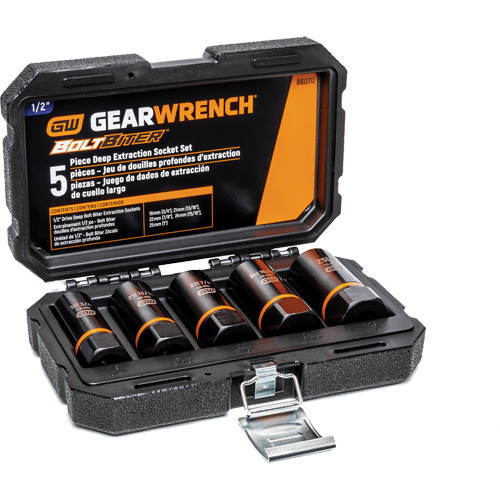 Bolt Biter Extraction Socket Set, 5 Pcs, Impact, 1/2" Drive Size, Deep Infinity Industrial Services Inc.