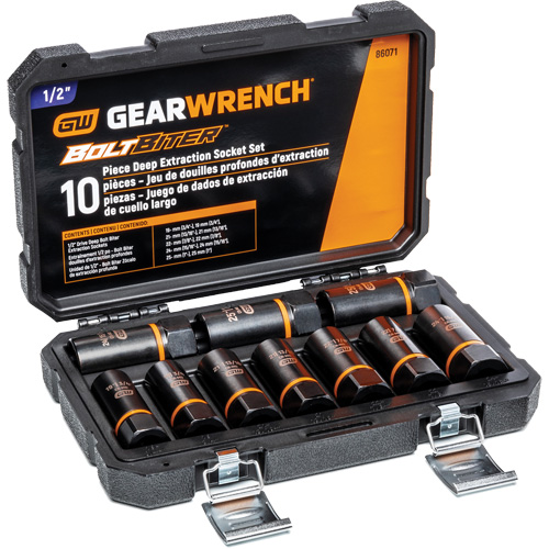 Bolt Biter Extraction Socket Set, 10 Pcs, Impact, 1/2" Drive Size, Deep Infinity Industrial Services Inc.