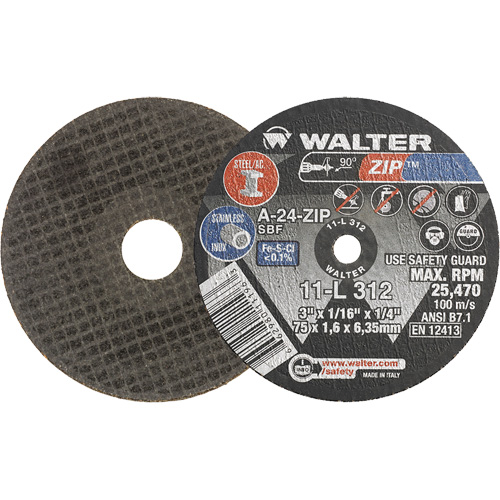 Zip Cut-Off Wheel, 3" x 1/16", 1/4" Arbor, Type 1, Aluminum Oxide, 25470 RPM Infinity Industrial Services Inc.