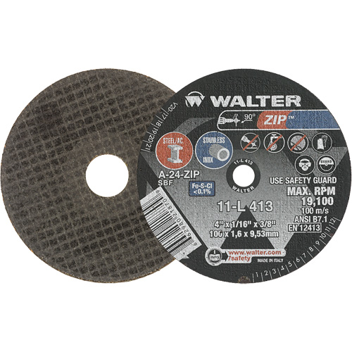 Zip Cut-Off Wheel, 4" x 1/16", 3/8" Arbor, Type 1, Aluminum Oxide, 19100 RPM Infinity Industrial Services Inc.