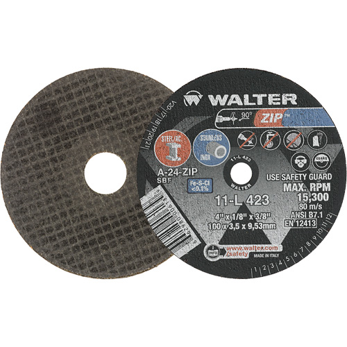 Zip Cut-Off Wheel, 4" x 1/8", 3/8" Arbor, Type 1, Aluminum Oxide, 19100 RPM Infinity Industrial Services Inc.