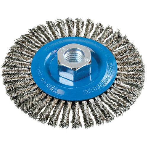 Stringer Bead Knotted Wire Brush, 4-1/2" Dia., 0.02" Fill, 5/8"-11 Arbor, Aluminum/Stainless Steel Infinity Industrial Services Inc.
