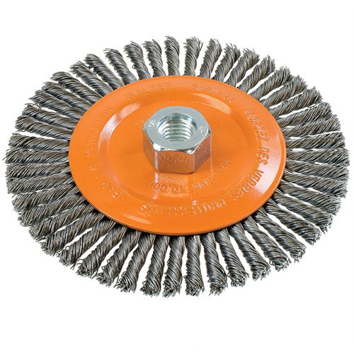 Brosse &agrave; fils nou&eacute;s pour cordons de soudure, Dia. 6", Fils 0,02", Arbre 5/8"-11, Acier Infinity Industrial Services Inc.