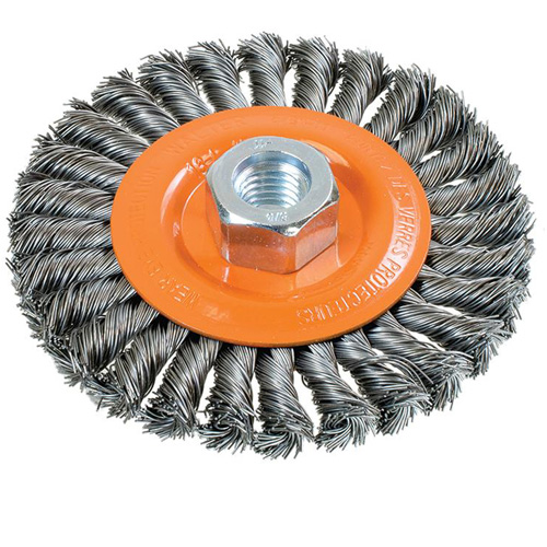 Wide Knotted Wire Wheel Brush, 4-1/2" Dia., 0.02" Fill, 5/8"-11 Arbor, Steel Infinity Industrial Services Inc.